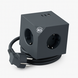 Regleta de enchufe múltiple tipo cubo con anclaje magnético,  3680W  2 puertos USB-C, USB-A, 3 tomas Schuko, cable de 1,5mt, gris.