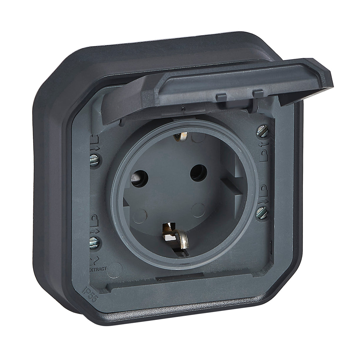 Base de corriente Plexo monobloc empotrar IP55 -16A-2P+T-borne torn-Antracita